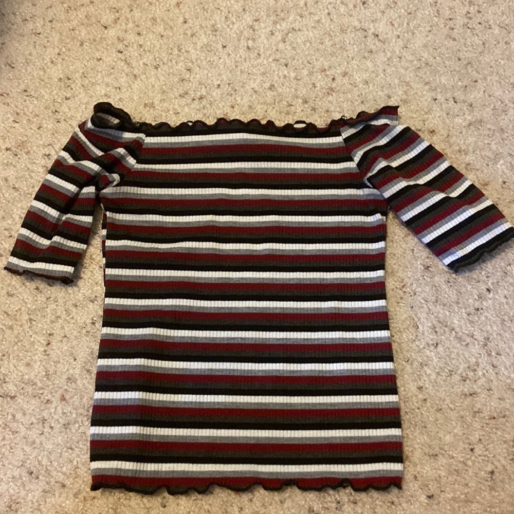 striped off the shoulder top.